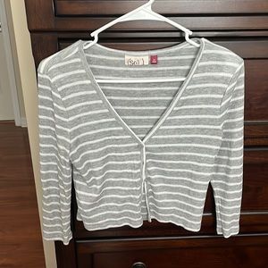 SO grey and white striped cropped cardigan